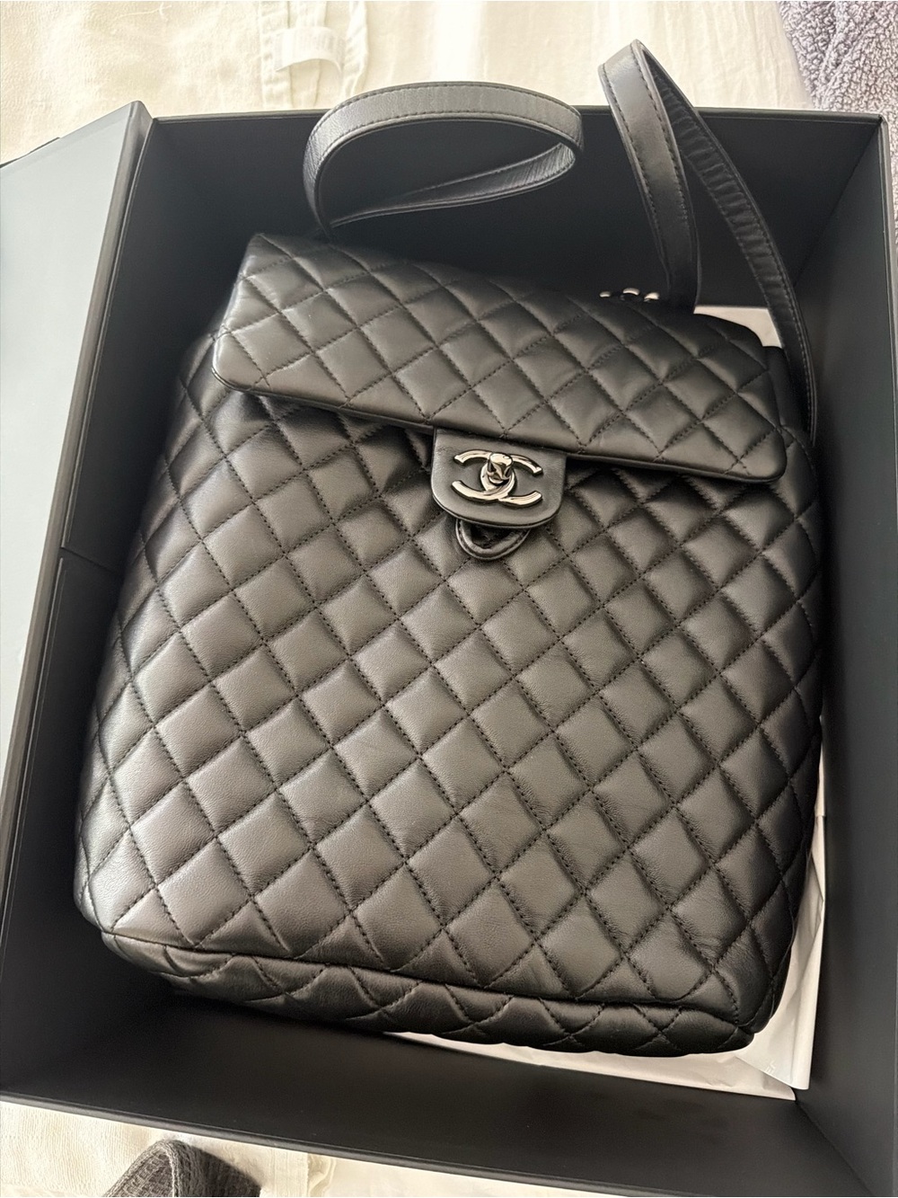 Calfskin Quilted Small Urban Spirit Backpack Black